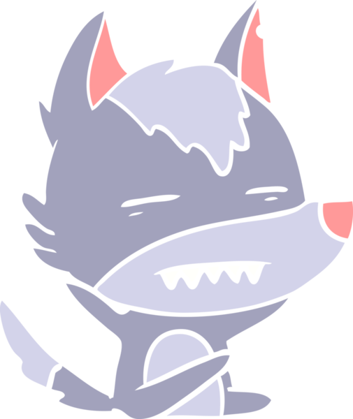 Düz renkli çizgi film kurt bir insan tarafından çizilmiş dişleri gösteriyor.