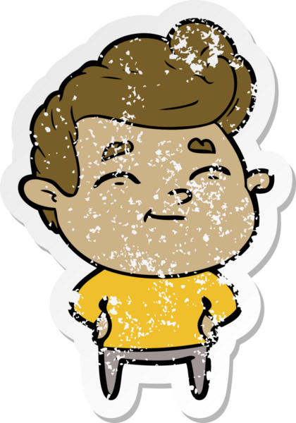 Bir insan tarafından çizilmiş mutlu bir çizgi film karakterinin sıkıntılı çıkartması.