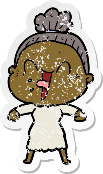 Bir insan tarafından çizilmiş mutlu, yaşlı bir kadının sıkıntılı çıkartması.