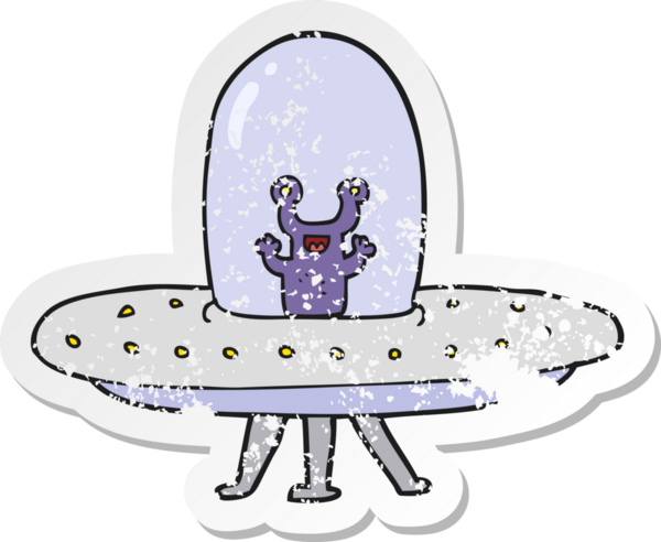 Bir insan tarafından çizilmiş bir uçan daire desenli karikatür çıkartması.