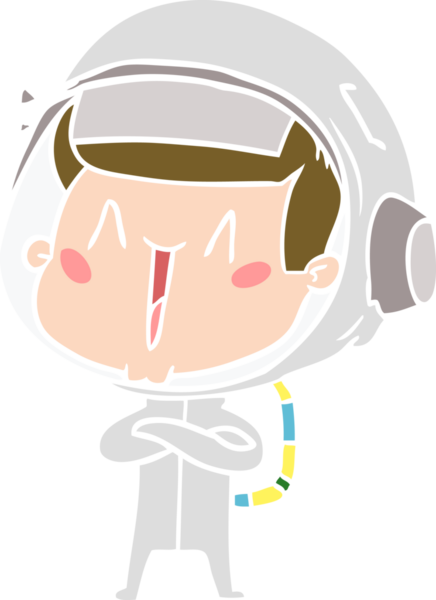 Bir insan tarafından çizilmiş mutlu düz renkli çizgi film astronotu.