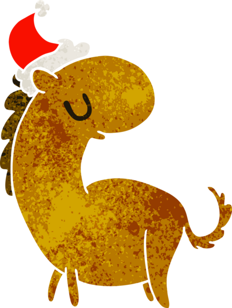 Bir insan tarafından çizilmiş Kawaii atının Noel karikatürü.