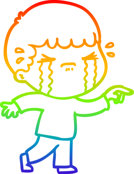 Gökkuşağı gradyan çizimi bir insan tarafından çizilmiş ağlayan bir karikatür adamı çiziyor.