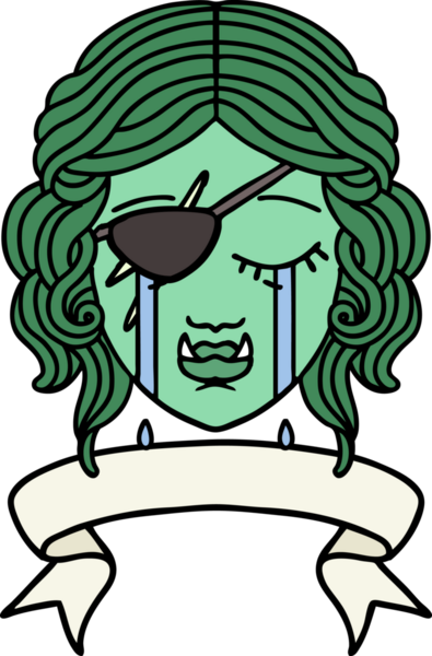 Retro Dövme Biçimi Ağlayan Ork düzenbaz karakter yüzü Bir insan tarafından çizilmiş