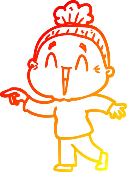 Bir insan tarafından çizilmiş mutlu, yaşlı bir kadının sıcak çizgi çizimi.