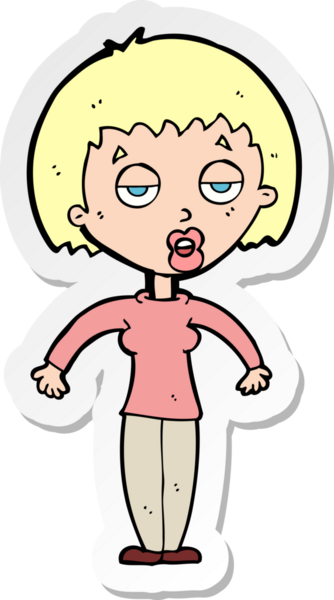 Bir insan tarafından çizilmiş omuz silken bir karikatür kadının çıkartması.