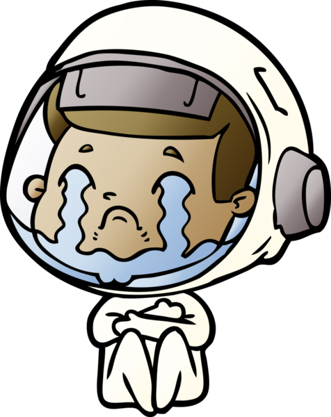 Bir insan tarafından çizilmiş ağlayan astronot çizgi filmi.