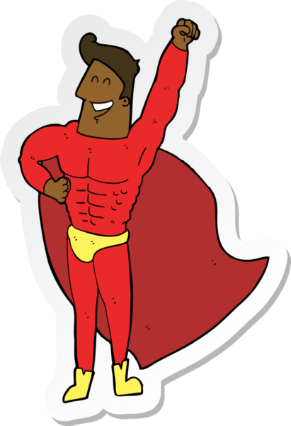 Bir insan tarafından çizilmiş bir süper kahramanın çıkartması.