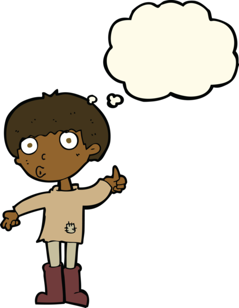 Çizgi filmci çocuk bir insan tarafından çizilmiş düşünce baloncuğuyla soru soruyor.