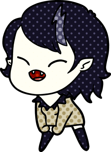 Bir insan tarafından çizilmiş gülen vampir kız çizgi filmi.