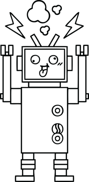 Bir insan tarafından çizilmiş bozuk bir robotun çizgi çizimi