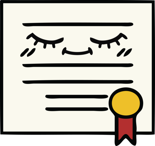 Mezuniyet diplomasının bir insan tarafından çizilmiş şirin bir karikatürü.