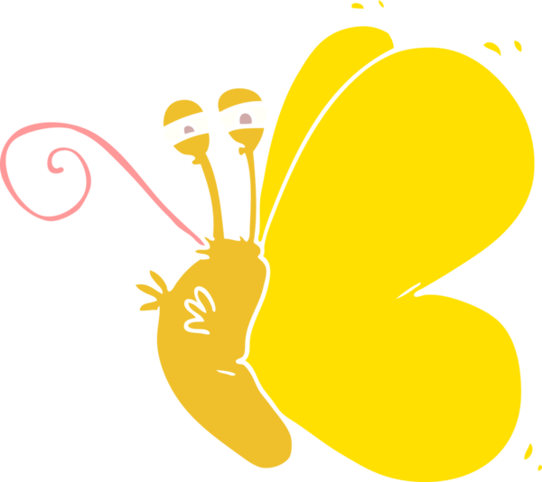 Bir insan tarafından çizilmiş komik düz renkli çizgi film kelebeği.