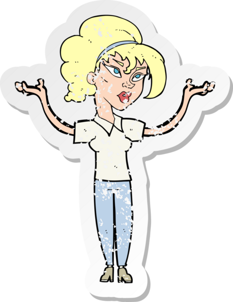 Çizgi filmdeki bir kadının insan tarafından çizilmiş el kaldırma çıkartması.