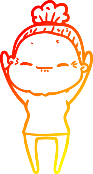 Bir insan tarafından çizilmiş barışçıl, yaşlı bir kadının sıcak çizgi çizimi.