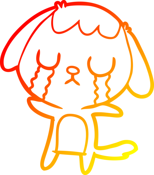 Bir insanın çizdiği ağlayan şirin bir köpeğin sıcak çizgi çizimi.