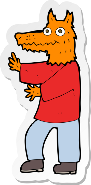 Bir insan tarafından çizilmiş komik tilki adamın çıkartması.