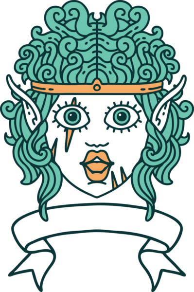 Retro Dövme Tarzı Elf Barbar karakter yüzü Bir insan tarafından çizilmiş pankartıyla