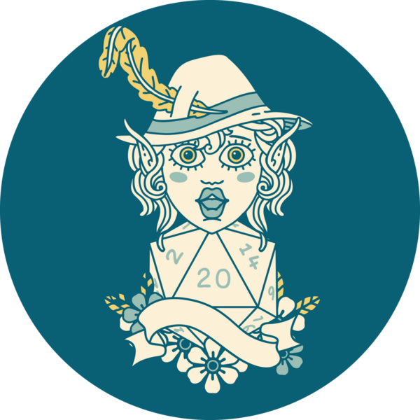 Retro Dövme Tarzı Elf Ozan Karakteri Bir insan tarafından çizilmiş doğal 20