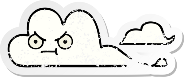 Bir insan tarafından çizilmiş şirin beyaz bulutun sıkıntılı çıkartması.