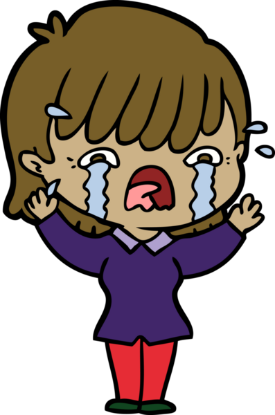 Bir insan tarafından çizilmiş ağlayan çizgi film kızı.