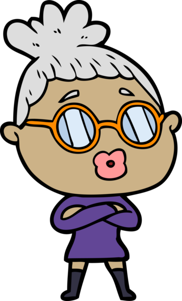 Bir insan tarafından çizilmiş gözlüklü bir karikatür kadın.