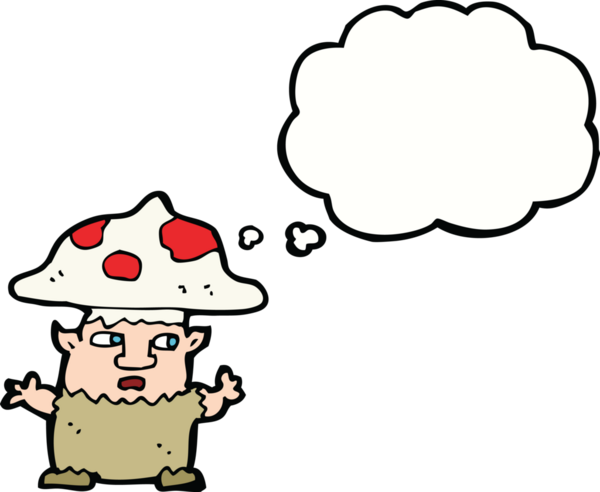 Bir insan tarafından çizilmiş düşünce balonlu küçük mantar adam.