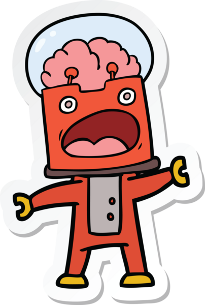 Bir insan tarafından çizilmiş robot karikatür çıkartması.