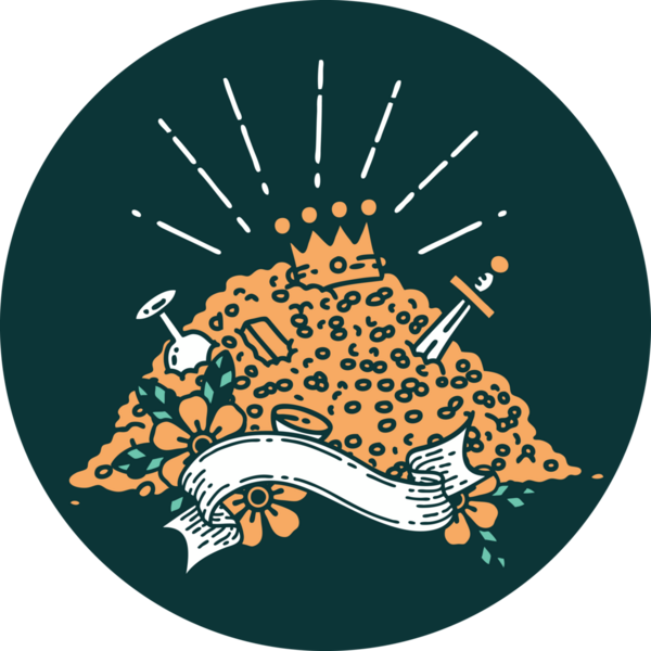 Bir insan tarafından çizilmiş dövme stili altın yığını ikonu