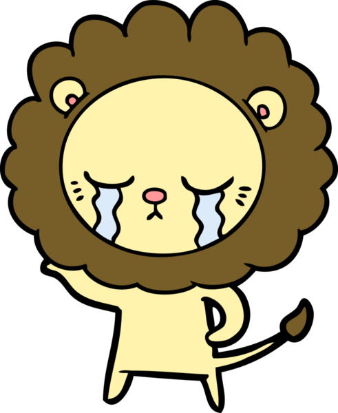 Bir insan tarafından çizilmiş ağlayan çizgi film aslanı.