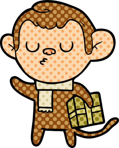 Bir insan tarafından çizilmiş sakin maymun çizgi filmi.