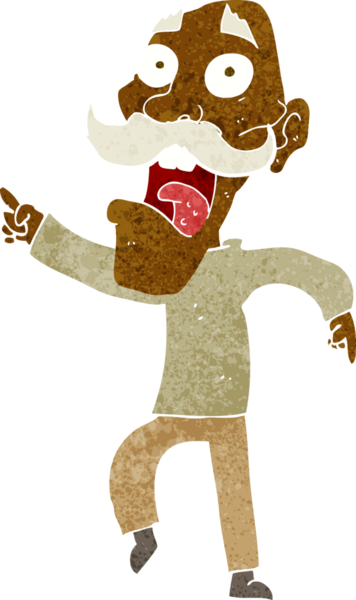 Çizgi film bir insan tarafından çizilmiş korkmuş yaşlı bir adam.