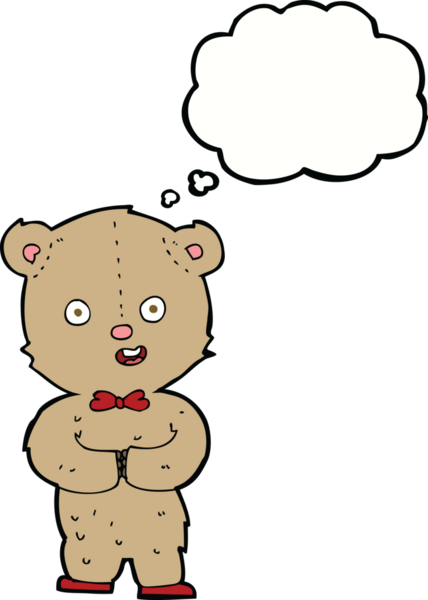 Bir insan tarafından çizilmiş düşünce balonlu oyuncak ayı.