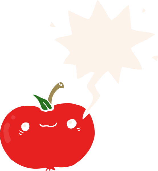 bir insan tarafından çizilmiş, konuşma baloncuklu çizgi film elması.