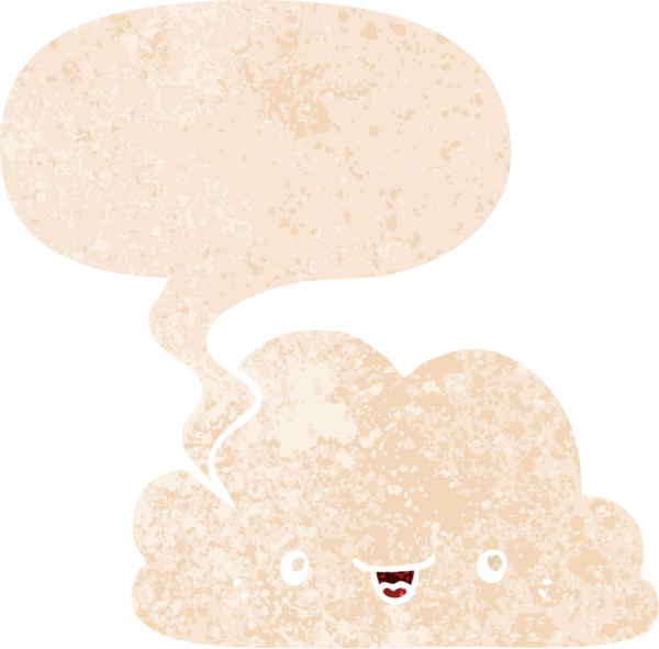 Bir insan tarafından çizilmiş grunge sıkıntılı retro biçiminde konuşma baloncuğu ile sevimli çizgi film bulutu