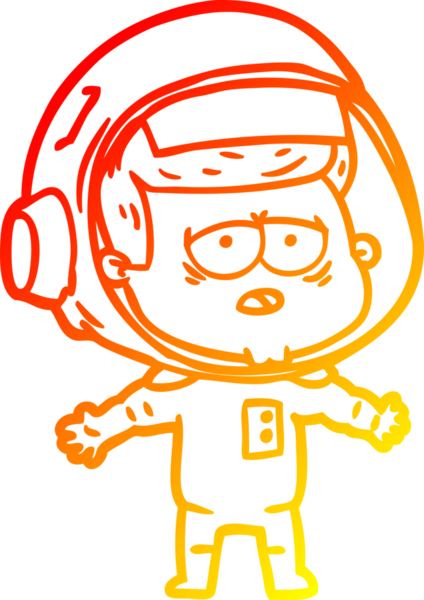 Bir insan tarafından çizilmiş, karikatür, yorgun astronot çizimi.