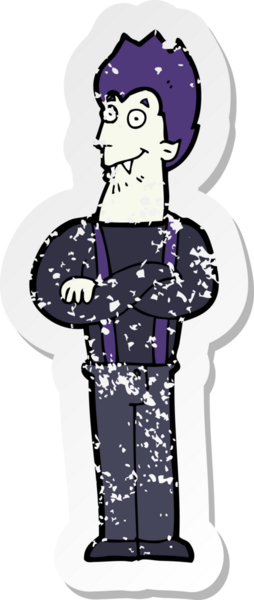 Bir insan tarafından çizilmiş mutlu vampir çizgi filminin gerilimli yapıştırması.