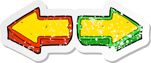 Bir insan tarafından çizilmiş karikatür yön oklarının gerilimli yapıştırması