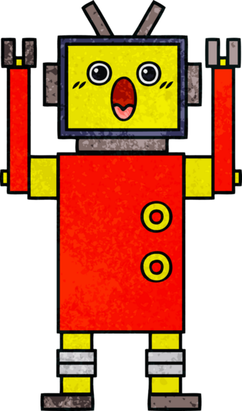 Bir insan tarafından çizilmiş bir robotun retro grunge dokusu