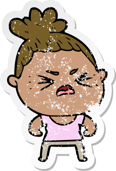 Bir insan tarafından çizilmiş kızgın bir karikatür çıkartması.