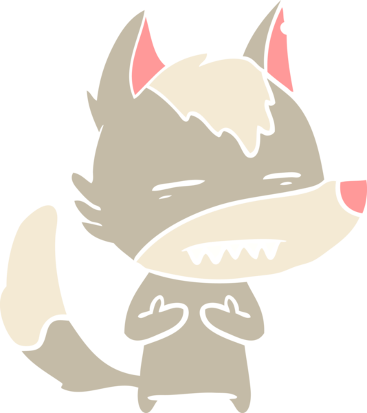 Düz renkli çizgi film kurt bir insan tarafından çizilmiş dişleri gösteriyor.