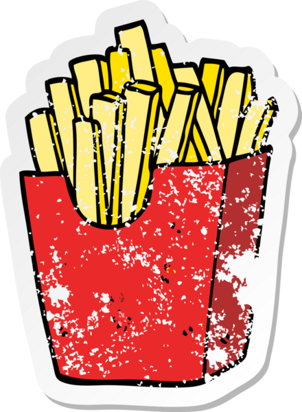 Bir insan tarafından çizilmiş bir kutu patates kızartmasının sıkıntılı çıkartması.
