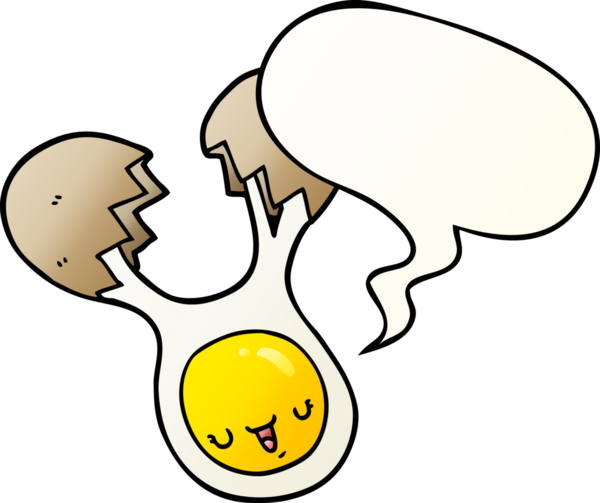 Bir insan tarafından çizilmiş, konuşma baloncuğuyla kırılan karikatür yumurtası.