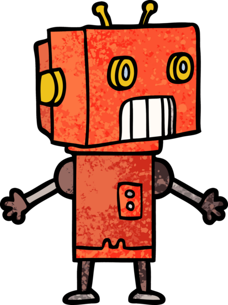 Bir insan tarafından çizilmiş çizgi film robotu