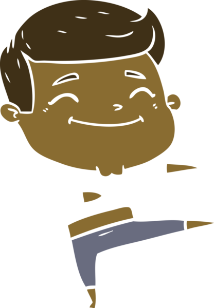 Bir insan tarafından çizilmiş mutlu düz renkli çizgi film adamı.