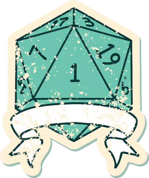 Retro Dövme Biçimi Doğal Bir d20 zar bir insan tarafından çizildi