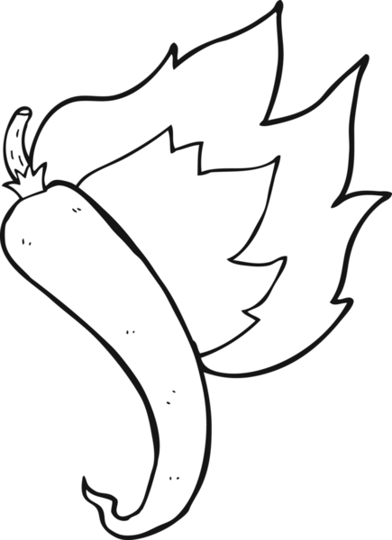 Bir insan tarafından çizilmiş sıcak kırmızı biber yanan siyah beyaz bir çizgi film.