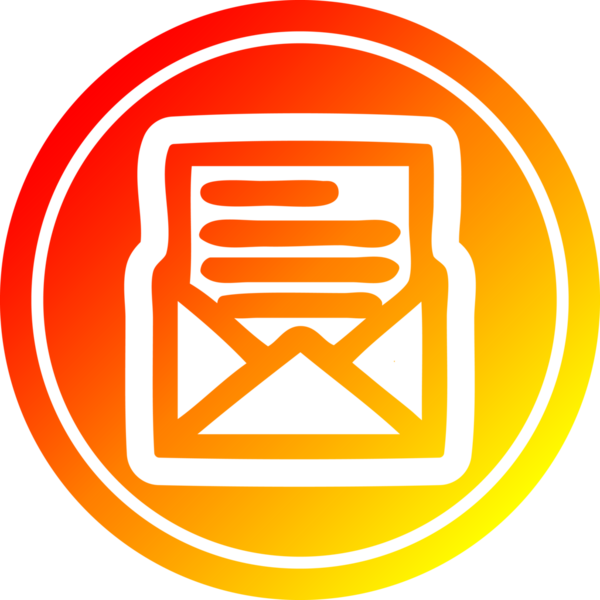 Bir insan tarafından çizilen sıcak gradyan bitiş ile zarf harfi dairesel simgesi