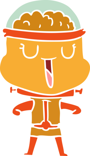 Bir insan tarafından çizilmiş mutlu düz renkli çizgi film robotu