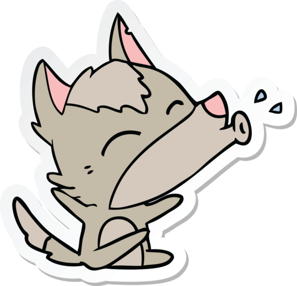 Bir insan tarafından çizilmiş uluyan kurt çizgi filminin çıkartması.